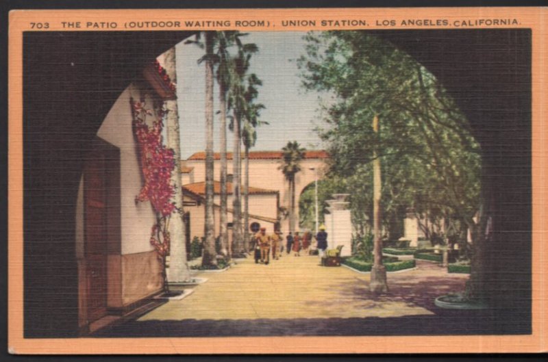 CA LOS ANGELES Patio Outdoor Waiting Room Union Station pm1944 APO US Army LINEN