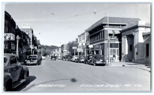 Excelsior Springs Missouri MO RPPC Photo Postcard Broadway Classic Cars c1940