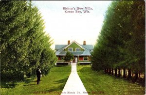 Green Bay, WI Wisconsin  BISHOP'S NEW VILLA  Man~Home~Trees  ca1910's Postcard