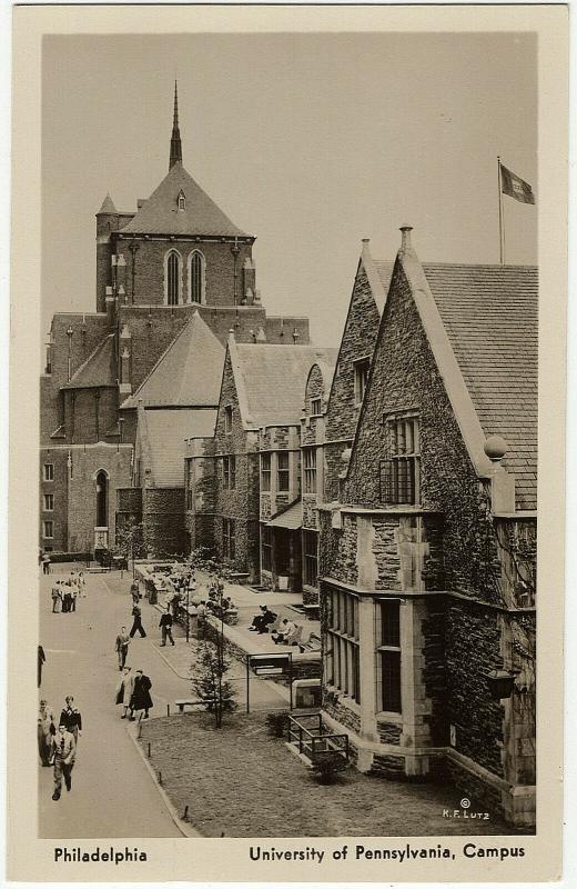 1946 RPPC Philadelphia PA University of Pennsylvania Campus Houston Hall Irvine 