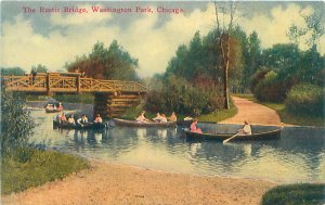 Washington Park, Chicago IL Rustic Bridge, Canoes Litho Postcard Unused