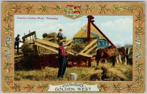Canada's Golden West Threshing Horse Wagon Farming Agriculture Postcard H77