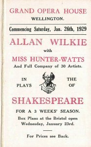 WELLINGTON NEW ZEALAND~GRAND OPERA HOUSE-ALLAN WILKIE-HUNTER WATTS~1929 PROGRAM