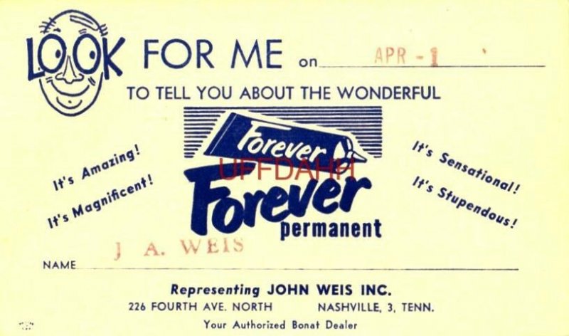 LOOK FOR ME ON APR 1, 1954 J A WEIS NASHVILLE, TN Authorized Boat Dealer