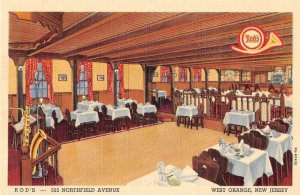 West Orange New Jersey Rod's Restaurant Dining Room Vintage Postcard AA40884