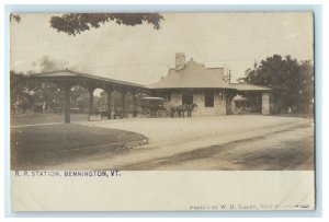 c1905 R.R Railroad Station Horse Carriage Bennington  VT RPPC Photo Postcard