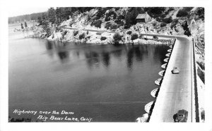 RPPC Highway over the Dam BIG BEAR LAKE, CA c1940s Vintage Postcard