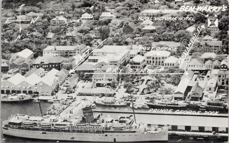 Ben Warry's Green Shutters Inn Nassau Bahamas Advertising Birdseye Postcard F29