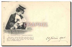Old Postcard Fantasy Woman lawyer Doll audience Suspension