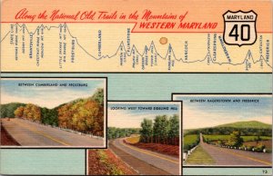 Linen Postcard Map and Scenes of Western Maryland 40 National Old Trains