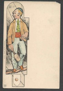 Ca 1901 VINTAGE* SWITZERLAND STANDING MAN ARTIST SIGNED MISSING CORNER PIECE