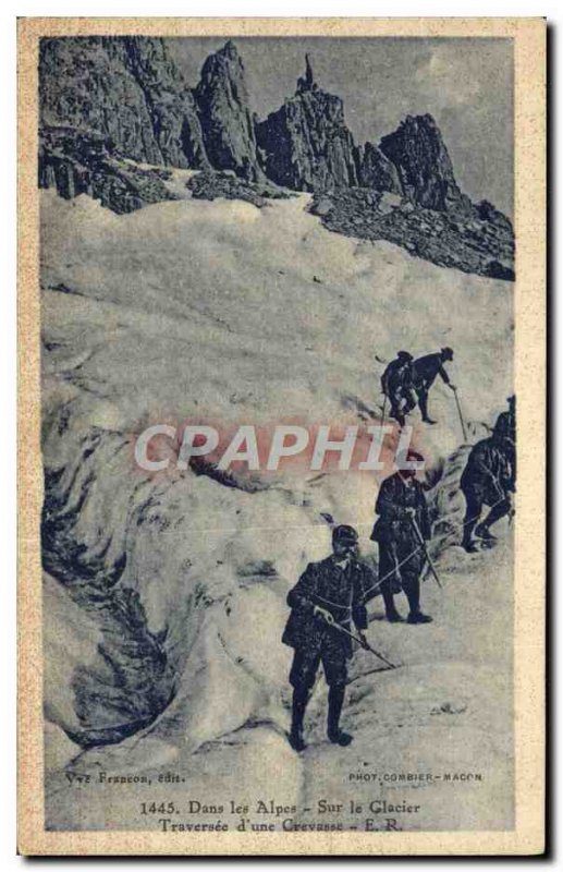 Old Postcard In The Alps On The Traversee glacier crevasse & # 39A Army Mount...