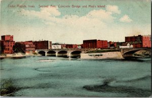 Second Ave Concrete Bridge May's Island Cedar Rapids IA c1911 Postcard B34