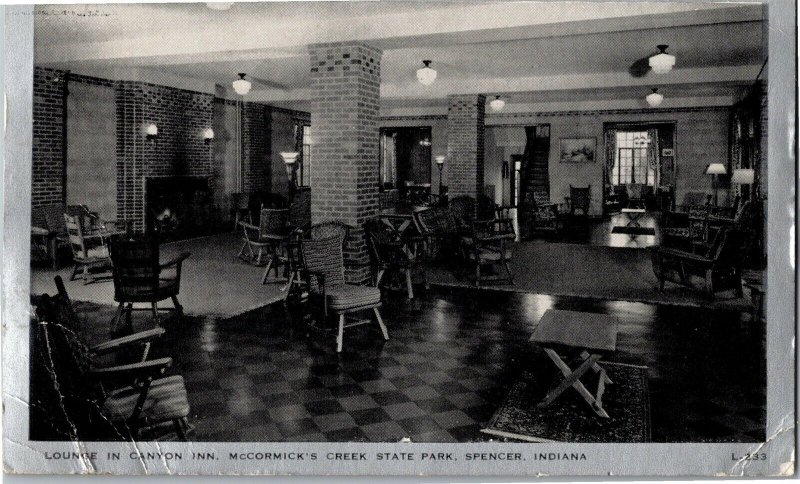 Lounge in Canyon Inn, McCormick's Creek State Park Spencer IN c1947 Postcard S22