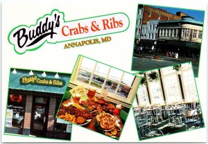 VINTAGE POSTCARD CONTINENTAL SIZE BUDDY'S CRABS & RIBS AT ANNAPOLIS MARYLAND
