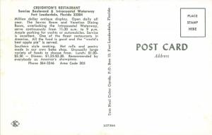 Fort Lauderdale Florida~Creighton's Restaurant @ Night~Gift Shop~1950s Postcard