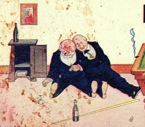 ©1904 FROZE 2 Drunk Guys Playing Pool Vintage Standard View Comic Postcard 