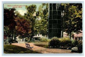 Vintage Scene in Washington Park, Albion, MI Postcard P50 