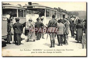 Old Postcard The Bus Scemia upon departure of tourists to visit the battlefie...