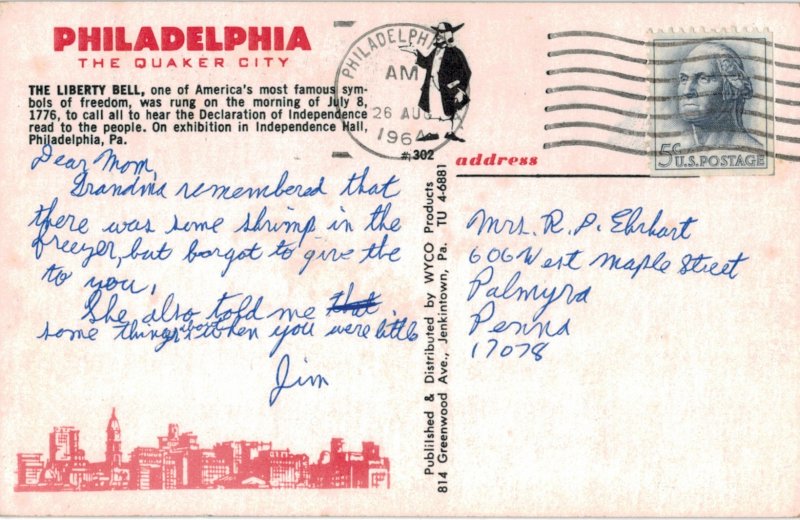 The Liberty Bell with Tourists, Philadelphia (The Quaker City) Postmarked 1964