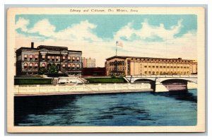 Vintage 1940's Postcard Panoramic View of Library & Coliseum Des Moines Iowa