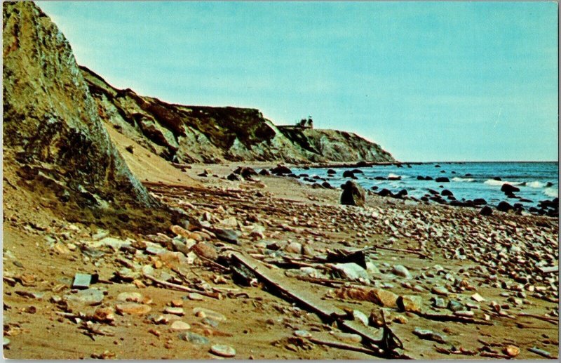 Block Island Shore and Lighthouse, New Shoreham, RI, Vintage Postcard E76