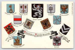 Belgian Heraldry~Set Embossed~Flanders/Antwerp~Unused~Bilingual~Sharp Postcards!