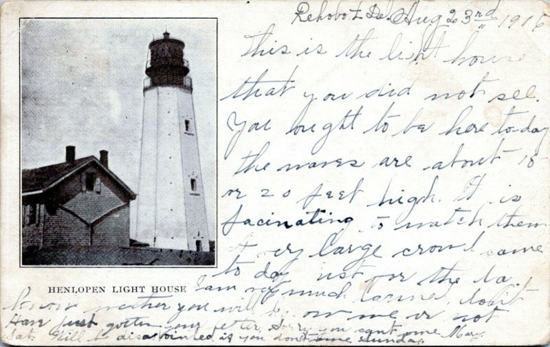 Lewes Rehoboth Delaware Postcard 1906 Cape Henlopen Lighthouse Undivided MU