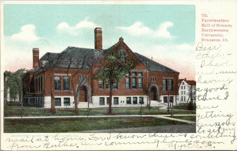 Vtg Evanston Illinois IL Fayerweather Hall of Science Northwestern 1907 Postcard