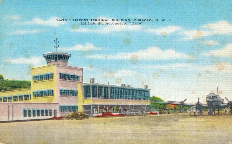 Curacao Hato Airport Terminal Building Vintage Linen Postcard 07.32