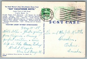 Postcard Virginia Beach VA c1958 Gay Vacationer Motel Ocean Front Dual View