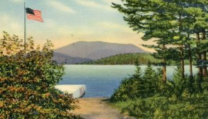 Postcard  Mt. Morris & American Flag from American Legion Camp, Tupper Lake, NY.