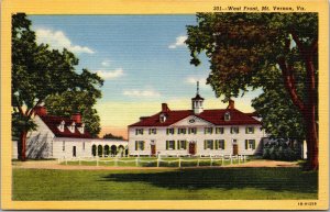 Vtg 1940s West Front of Mansion House Mt Vernon Virginia VA Unused Postcard