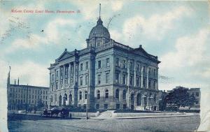 c1908 Postcard; McLean County Courthouse, Bloomington IL Blue Ink Posted