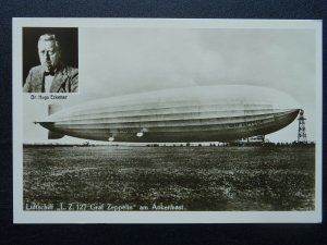 Dr. Hugo Eckener GRAF ZEPPELIN Luftschiff L.Z.127 am Ankermast 1928 RP Postcard