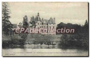 Old Postcard Vibraye Sarthe Le Chateau de Justice and Piece of water