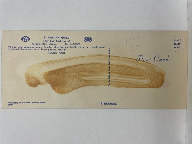 El Capitan Motel Gallup, New Mexico Oversize Postcard