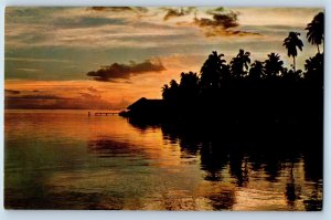 French Polynesia Postcard Beautiful sunset at Vaitape Bora-Bora c1950's