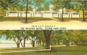 Storm Lake Iowa 1940s Willows Motel roadside auto Ronoco Postcard 21-7760