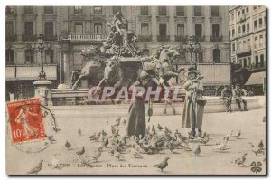 Old Postcard Lyon Bellecour Square Pigeons
