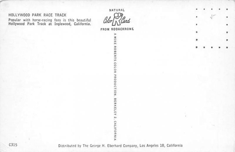 Hollywood Park Race Track Inglewood California  