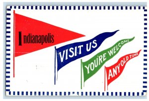 1914 Indianapolis Indiana IN, Visit Us You're Welcome Pennant Antique Postcard