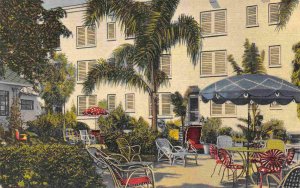 PennFlora Hotel Patio Scene St Petersburg Florida linen postcard