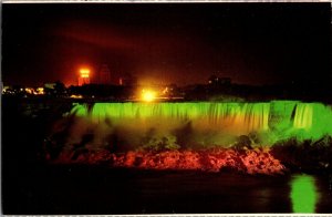 Circa 1960s Niagara Falls Ontario Postcard Night View American Falls Illuminated