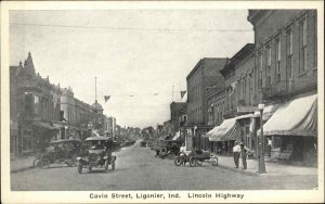 Ligonier Indiana IN Lincoln Highway Street Scene Vintage Postcard