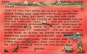 Postcard Wyoming 1950s Reg Manning Travel card note Teich linen 23-9565