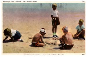 Connecticut  Sound View , Greetings , Children playing in Sand