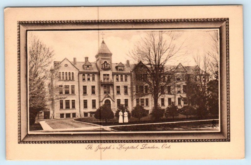LONDON, ONTARIO Canada ~ ST. JOSEPH'S HOSPITAL Tuck Framed Sepia 1910s Postcard