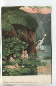 462479 MULTIPLE BABIES Mermaids WATER LILY in Bog & Stork THIELE Vintage