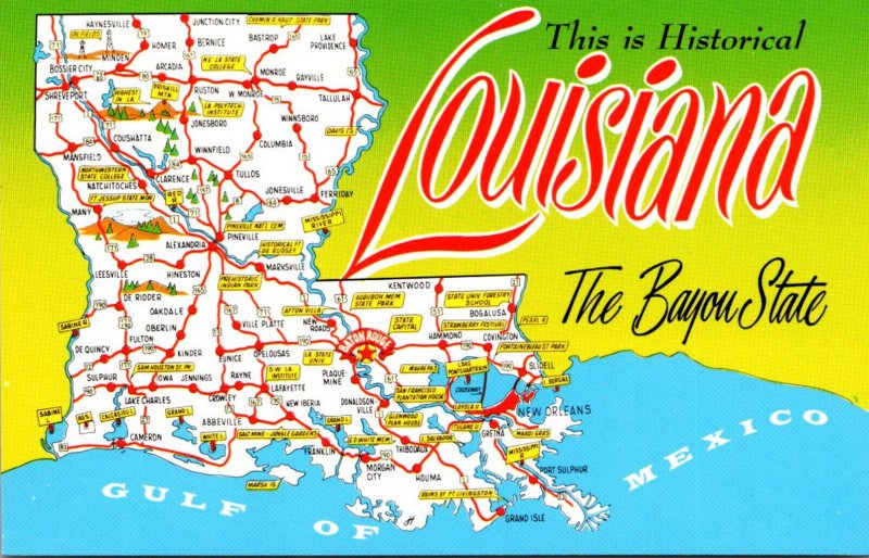 Greetings From Louisiana With Map